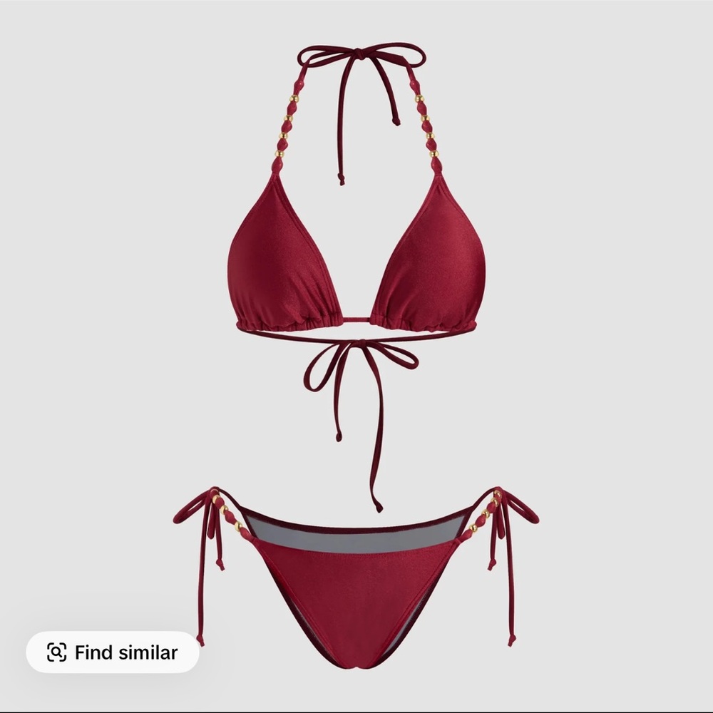 CIDER Red Bikini Set with Beaded Straps - Picture 2 of 3